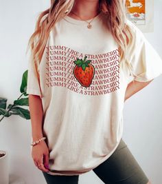 Strawberry Tee, Aesthetic Fruit Shirt, Gifts for Her, Gifts for Him, Strawberry Graphic Tees, Summer Fruit Shirt, Aesthetic Shirt, Fruit Tee This shirt will give a positive outlook to your style! Shirt Details: The unisex soft-style t-shirt puts a new spin on casual comfort. Made from very soft materials, this tee is 100% cotton for solid colors. Heather colors and sports grey include polyester. The shoulders have twill tape for improved durability. There are no side seams. The collar is made wi Graphic Tees Summer, Strawberry Graphic, Aesthetic Fruit, Fruit Shirt, Aesthetic Shirt, Shirt Aesthetic, Aesthetic Shirts, For Her Gifts, Positive Outlook