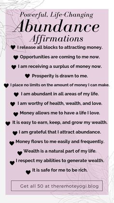 Aug 5, 2019 - A lot of our blocks to money are based on the wrong set. Use these abudance affirmations to get your mind in the right place for wealth. Louise Hay, Abundance Affirmations, Wealth Affirmations, Daily Positive Affirmations, Self Love Affirmations, Money Affirmations, Love Affirmations, Manifestation Affirmations