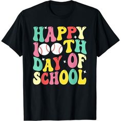 happy 100th day of school t - shirt with baseball ball and stars on the front