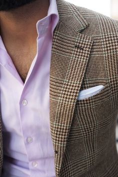 Nice touch for a more finished look. Lavender Shirt, Purple Shirt, Plaid Blazer, Pink Shirt