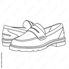 Women's Slip On Loafers Flat Casual Shoes Line art, Technical sketch hand drawing outline vector doodle side and rear view isolated on white background for coloring page Rear View