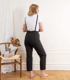 The Knot Overalls are our latest version of our flattering overalls collection! Made from stretch washed Black twill and featuring a waistband at the natural waist, front and back pockets, side zipper and adjustable knotted straps. FIT NOTE: The measurements below are of the actual pants. These are made with stretch fabric and will fit up to 2" bigger if needed as they will stretch to fit your body. If you want a tight snug fit, we suggest buying these in the smallest size that will fit as they Black Overalls, Long Jumpsuits, The Knot, Snug Fit, Side Zipper, Stretch Fabric, Capri Pants, York City, New York City