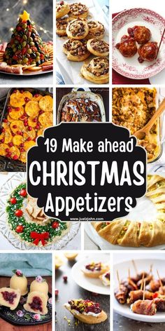 christmas appetizers with text overlay that reads 19 make ahead christmas appetizers