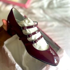 Never Worn Size 38.5 Carel Kina’s In Original Box With Dust Bag. Tried On Once But Never Worn. Ordered Wrong Size Carel Red Shoes Outfit, Carel Kina Outfit, Carel Kina Burgundy, Carel Shoes, Carel Kina, Red Patent Mary Janes, Shabby Chic Fall, Makeup Clothes, Jane Shoes