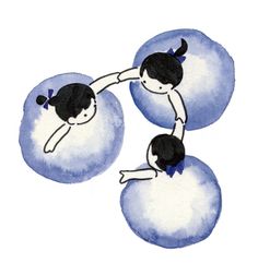 two blue balls with black and white designs on them, one is falling off the other