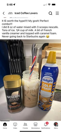 an instagram page with coffee, ice cream and other items on the counter top