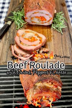 beef roulade with warm peppers and cheese on the grill