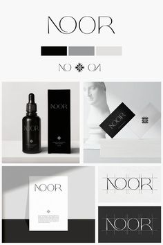 an image of the brand name and logo for noor, which is designed in black and white