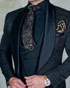 Black Burgundy Blue Men's Wedding Party Prom Tuxedos 3 Piece Gothic Outfit Shawl Collar Printing Standard Fit Single Breasted One-button 2023 2023 - US $131.99 Mens Wedding Suits, Men Suits Wedding, Prom Tuxedo, Black Dinner, Mode Tips, Man Blazer, Groom Tuxedo, Slim Fit Tuxedo, Straight Clothes