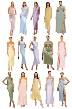 women in different colored dresses posing for the camera