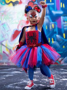 Girls Halloween Costume | Girls Superhero Tutu Costume Dress | Mia Belle Girls Superhero Tutu Costumes, Girl Spiderman Costume, Creative Kids Halloween Costume, Spiderman Dress, Spider Girl Costume, Superhero Dress Up, Spiderman Halloween, Halloween Tutu Dress