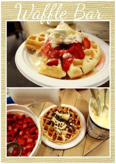 waffle bar with strawberries and whipped cream