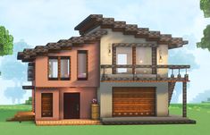 an image of a two story house in minecraft