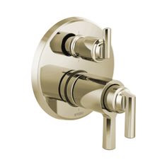 thermostaer with two handles for concealed shower faucet in polished brass