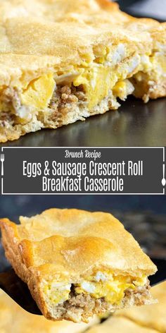 egg and sausage crescent roll breakfast casserole with text overlay