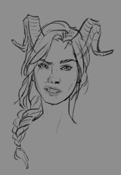 a drawing of a woman with horns on her head