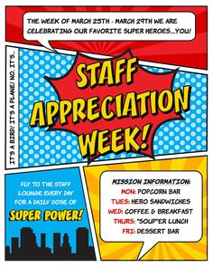 a comic strip with the words staff appreciation week