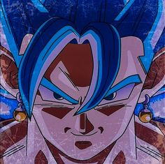 an animated image of gohan with blue hair and piercings on his ears, looking at the camera