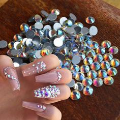 Bling Nails Rhinestones Crystals, Acrylic Nails Crystals, Nail Stones, Do It Yourself Nails, Nails Rhinestones, Finger Nail Art, Studded Nails, Simple Nail Art Designs, Best Nail Art Designs