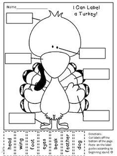 a turkey worksheet with the words i can label a turkey and an image of it