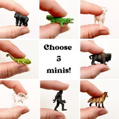 six different miniature figurines in the palm of someone's hand that says choose 5 minis