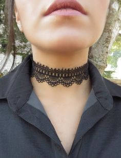 "Black Lace Choker, Choker Necklace, Patterned Lace Choker, Bohemian Tattoo Choker, Wide Black Choker, Boho Lace Choker, Fashion Jewelry ❤ BUY ANY 2 ITEMS ANS GET 15% OFF!! (USE COUPON CODE '15OFF') ❤ ❤ BUY ANY 4 ITEMS ANS GET 20% OFF!! (USE COUPON CODE '20OFF') ❤ ❤ BUY ANY 6 ITEMS AND GET 25% OFF!! ((USE COUPON CODE '25OFF') ❤ Complete any outfit with this unique gorgeous fashionable and trendy choker necklace ! Made from 1.5\" patterned lace ribbon. Choker length: 12 inches + 2.5 inch extensio Black Lace Choker Outfit, Black Witchy Style Choker Necklace, Black Bohemian Choker Necklace, Black Bohemian Choker, Bohemian Tattoo, Suede Choker Necklace, Black Lace Choker Necklace, Trendy Chokers, Elegant Choker