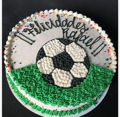 a birthday cake with a soccer ball on it