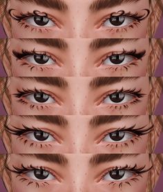 four different views of the eyes of a woman with long lashes and eyelashes on her face