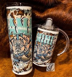 Western Boots and Cow Hide - Mama & Mini - CountryFide Custom Accessories and Outdoors Western Babies, Straw Cleaner, Steel Straw, Stainless Steel Straws, Cow Hide, Tumbler Gift, Mother And Child, Baby Bottles, Hard Plastic