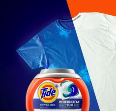 two t - shirts and a can of tide liquid