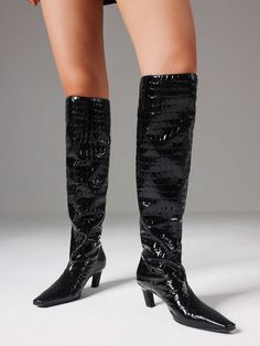 Design Luxury Women Pointed Toe Knee High Boots Kitten Heel Shiny Fashion Cool Sexy Punk Mortorcycle Shoes Woman Blackstone         Women Shoes, size features are:Bust: ,Length: ,Sleeve Length: Shiny Fashion, Boots Women Fashion, Womens Knee High Boots, Shoes Woman, Design Luxury, Kitten Heel, Luxury Women, Knee High Boots, Fashion Boots