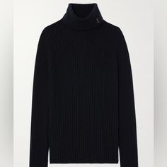 Super Cute Sweater Ribbed Wool And Cashmere Sweater Black Sweater With A Gold/Brass Colored Ysl Logo On The Neck Part Of The Sweater True To Size No Damages Worn Only Once Ysl Logo, Ladies Turtleneck Sweaters, Cute Sweater, Gold Brass, Black Sweater, Cute Sweaters, Sweater Black, Cashmere Sweater, Brass Color