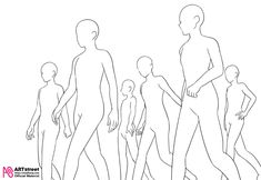 a line drawing of the human body with different size and shape, from front to back