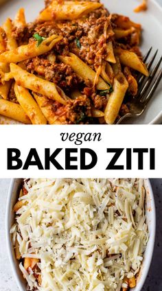 vegan baked ziti with meat and cheese