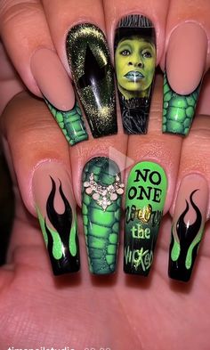 Wicked Nails Designs, Wicked Nail Art, Wicked Nails, Nail Board, The Wonderful Wizard Of Oz, Wizard Of Oz, Wizard, Press On Nails