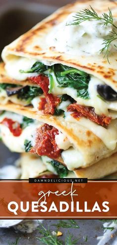 GREEK QUESADILLAS Yogurt Tzatziki Sauce, Greek Yogurt Tzatziki, Greek Quesadillas, Cheesy Quesadilla, Mediterranean Diet Recipes Dinners, Homemade Greek Yogurt, Easy Mediterranean Diet Recipes, Quesadilla Recipes, Tzatziki Sauce