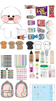 an assortment of items that include candy, candies and teddy bear face paint on a white background