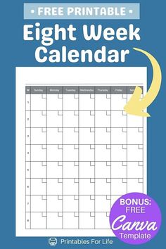 Simplify your scheduling with this 8-week calendar template. It’s undated, one page, and US letter-sized, making it a versatile option for tracking progress. Get it free today!