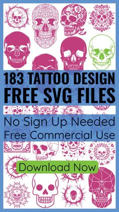 a poster with skulls on it and the words, 13 tattoo design free svg files