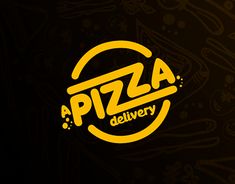 the logo for a pizza delivery company on a black background with yellow lettering that reads'a pizza delivery '