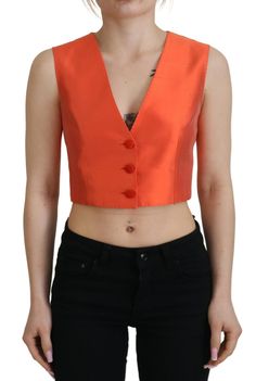 Dolce & Gabbana Elegant Orange Silk Women's Waistcoat Orange Waistcoat, Cropped Vest Top, Womens Waistcoat, Sleeveless Waistcoat, Dolce Gabbana Jacket, Silk Vest, Vest Crop Top, Vest Waistcoat, Cropped Vest