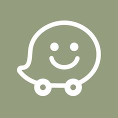 a white smiley face on a green background with wheels and spokes in the shape of a helmet