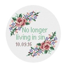 a cross stitch pattern with the words, no longer living in sin written on it