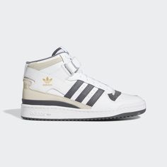 adidas Forum Mid (GW4371) Forum Mid Shoes, Adidas Forum Shoes, Outfit Inspo Streetwear, Adidas Forum Mid, Black And Gold Outfit, Unisex Shoes Sneakers, Mid Shoes, Adidas Forum, High Sneakers