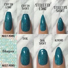 Types Of Nails Shapes, Nails Shapes, Drag Make-up, Acrylic Nail Shapes, Makijaż Smokey Eye, Blue Nail, Nails Polish, Glitter Nail, Acrylic Press On Nails