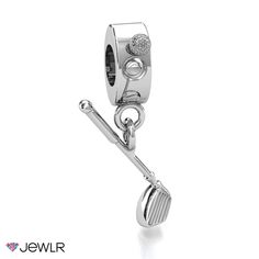 a silver charm with a kitchen utensil hanging from it's side on a white background