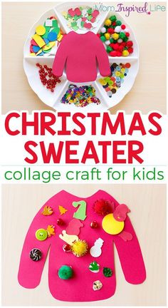 Ugly Christmas Sweater Craft, Christmas Sweater Craft, Art Activity For Kids, Fun Collage, Collage Craft, Christmas Art Projects, December Crafts, Preschool Christmas Crafts, Christmas Crafts For Kids To Make