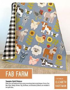 a quilted blanket with farm animals on it and the words, fab farm