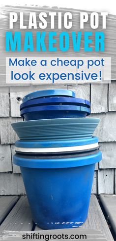 plastic pot makeover with text overlay - how to make a cheap pot look expensive