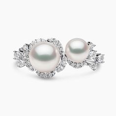 Explore the captivating allure of our Petal collection, This ring features a design that mirrors the elegant curvature of petals in a floral arrangement. Adorned with luminous 7-7.5mm Japanese Akoya pearls and surrounded by diamonds. Complete your ensemble with the matching pearl jewellery to complete the set.   Pearl Size: 7-7.5mmMetal: 18K GoldApproximate Diamond Weight: 0.25ct Ring Sizing Information: For additional ring sizes, please click “make an enquiry” above and send us a message. A member of our team will get back to you within one working day. Rare Pearls, Diamond Flower Ring, Pearl And Diamond Ring, Pearl Jewellery, Yoko London, Ring Crafts, Pearl Types, Akoya Pearls, Tahitian Pearls